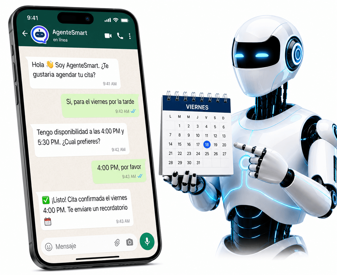 Vista previa de AgenteSmart para bienes raíces en WhatsApp